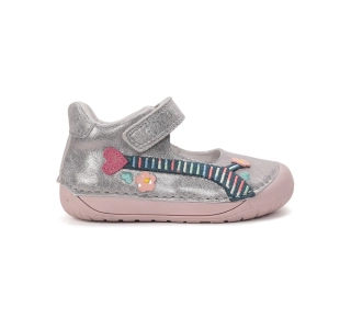 D.D. Step Dětské barefoot kožené baleríny, stříbrná